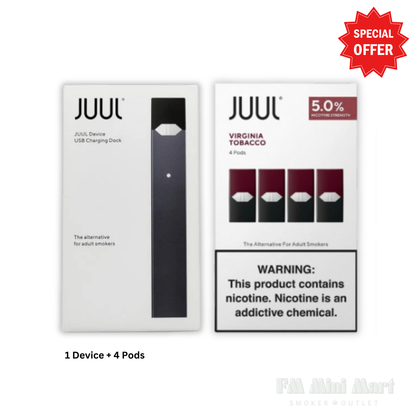 JUUL Device + 1 Pack (4 Pods) Virginia Tobacco | 5% Nicotine