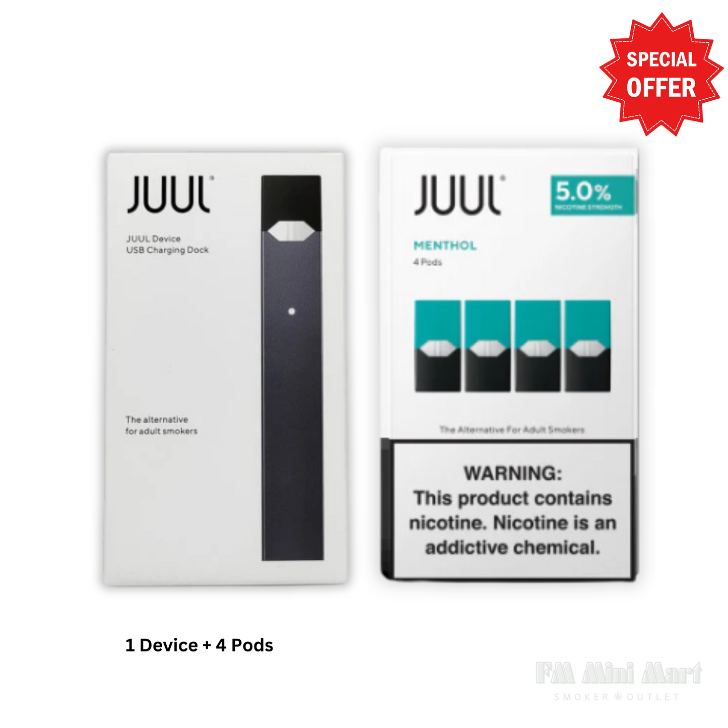 JUUL Device + 1 Pack (4 Pods) Virginia Tobacco | 5% Nicotine