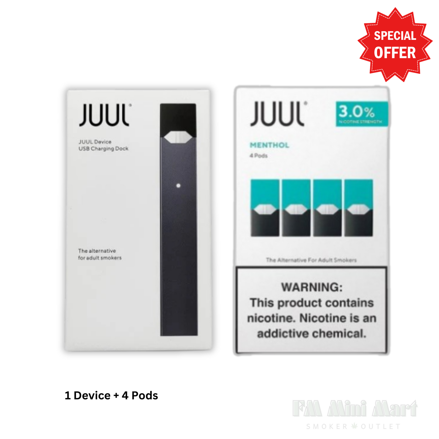 JUUL Device + 1 Pack (4 Pods) Virginia Tobacco | 3% Nicotine