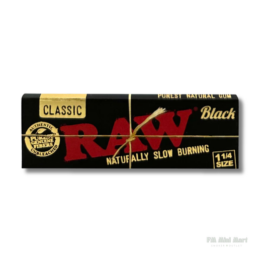 Raw Classic Black - 1.25 Size - Natural Unrefined Ultra Thin 79mm Rolling Papers