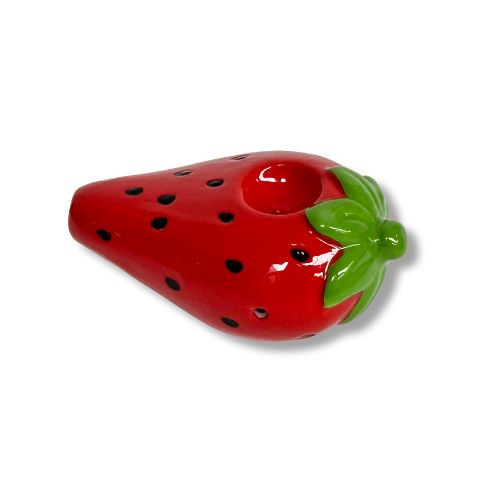 Wacky Bowlz Ceramic Pipe – Hand-Painted, Compact, Portable 3.5” Smoking Pipe | Strawberry