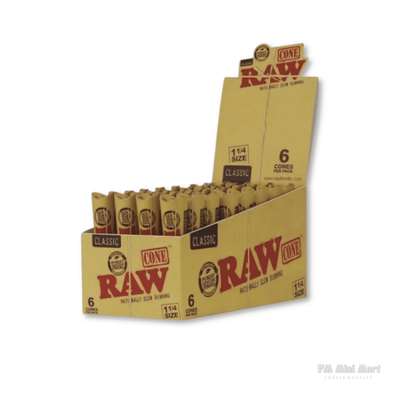 RAW Classic 1 1/4 Size Pre Rolled Cones 32 Packs | 6 Cones Per Pack